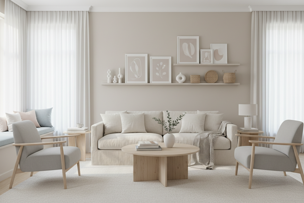 Crea una imagen que demuestre organiacion y limpieza de un hogar colores tenues